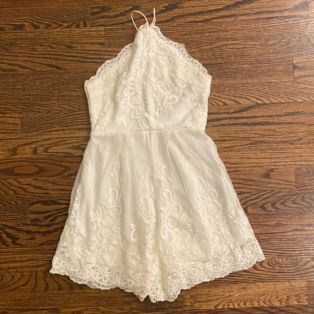 White Lace Backless Romper